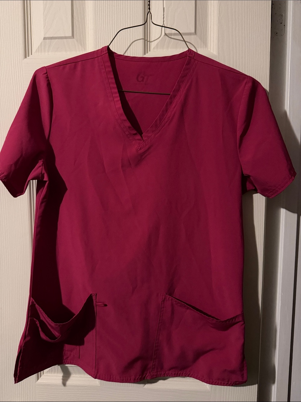 #130 Women's V-Neck Medical Scrub Top in Deep Raspberry